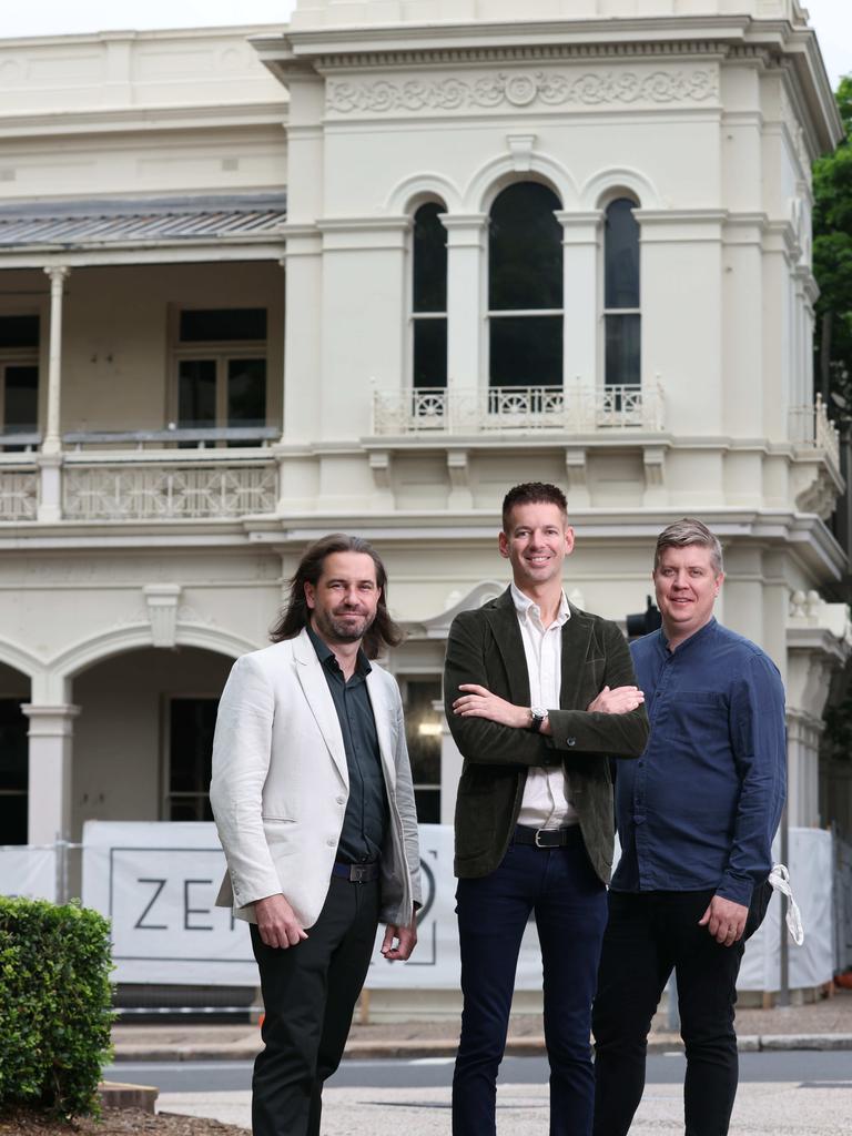 Alan Hunter, Matthew Keegan and Richard Ousby outside the GPO building in Fortitude Valley. Picture: Steve Pohlner