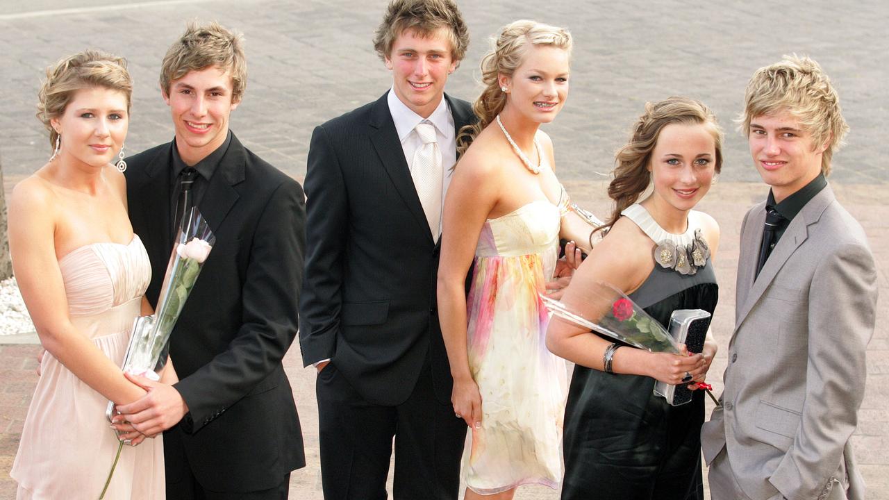 School leavers dinner (formal), Kingston High School, Grand Chandler, from left, Amy Green, Trad Duggan, Max Watson, Amy Cochrane, Samantha Owen and Will Street