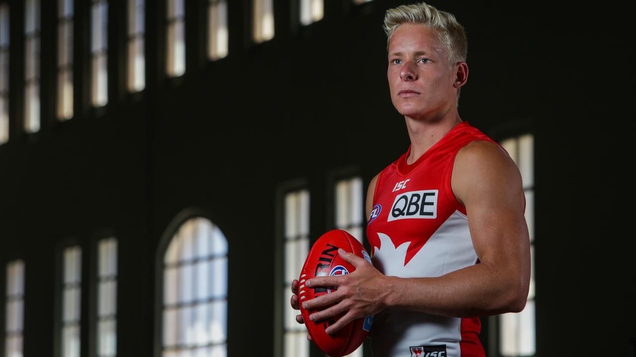 Sydney Swans player Isaac Heeney at the Royal Hall of Industries in Moore Park, Sydney.
