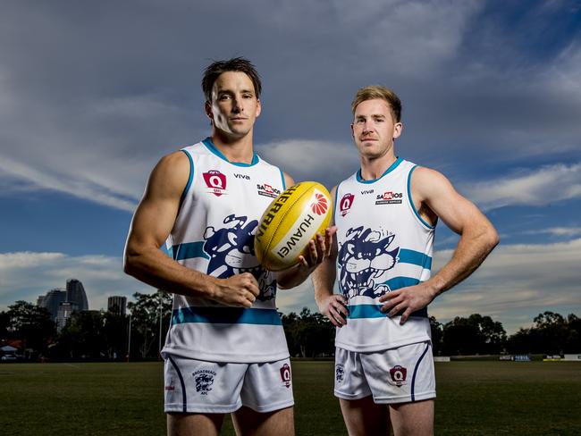 Broadbeach Cats QAFL players Jackson Fisher (right) and Blake Erickson. Picture: Jerad Williams