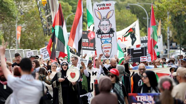 People march in the streets of Bankstown. Picture: Damian Shaw/NewsWire