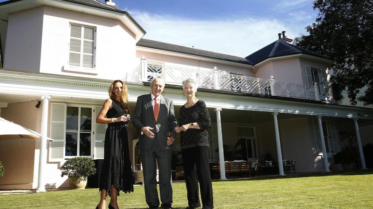 Sanchia Brahimi, her father Charles Curran and Barbara Jarry at the 2019 charity lunch for the St Vincent's Curran Foundation at Rosemont, the home of Lady Burrell. Picture: John Appleyard