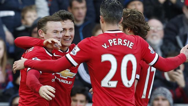 Manchester United's Spanish midfielder Ander Herrera (2nd L) scored.