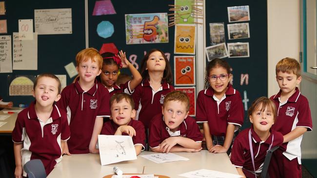 K1B show their silly faces at Gosford Public School. Picture: Sue Graham