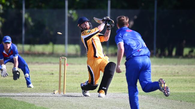 North's Kyll Wright is bowled out in the 2019/20 Cricket Far North match between Barron River and Norths, held at Crathern Park, Trinity Beach. PICTURE: BRENDAN RADKE