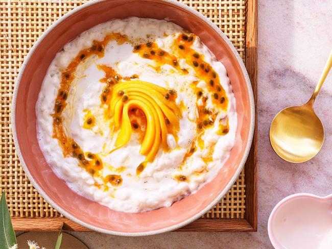 Rice pudding with mango and passionfruit.