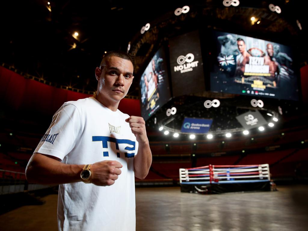 Tim Tszyu will fight against Tony Harrison at Qudos Bank Arena for the world title on March 12. Picture: No Limit/Gregg Porteous