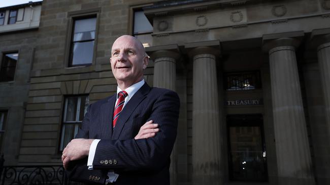 Treasurer Peter Gutwein in front of the Treasury Buildings. Picture: RICHARD JUPE