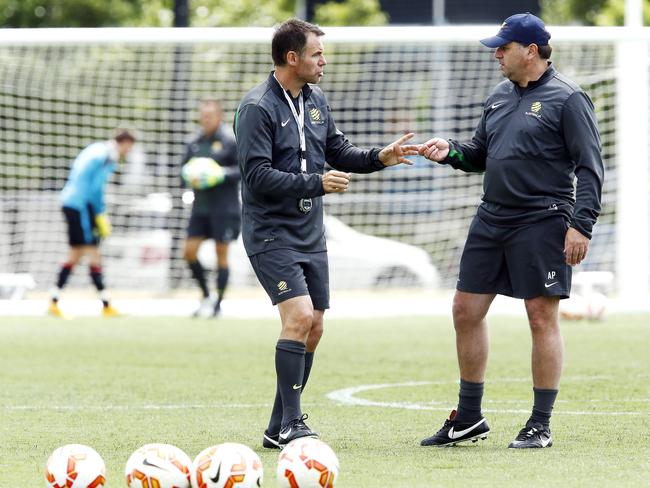 Ange Postecoglou and assistant coach Ante Milicic.