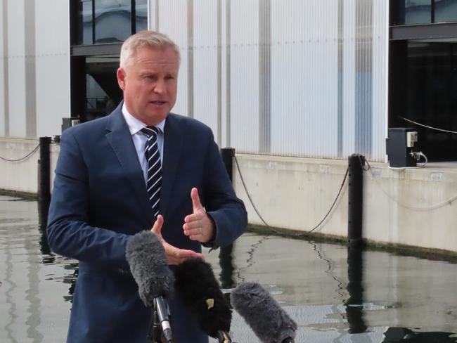 Jeremy Rockliff speaks to the media on the Hobart waterfront on Monday, March 3, 2025.