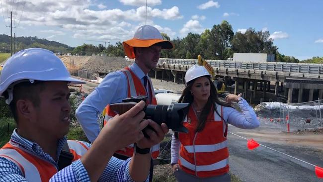 Transport Minister Mark Bailey and Gaven MP Meaghan Scanlon on a site tour of work on the M1 upgrade.