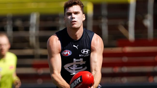 Blake Acres found plenty of the ball for the Blues. Picture: Michael Willson/AFL Photos