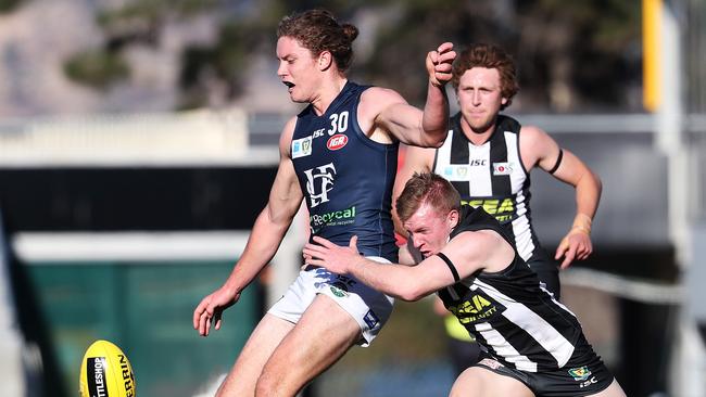 Tim Auckland gets a kick away while playing for Launceston. Picture: Nikki Davis-Jones