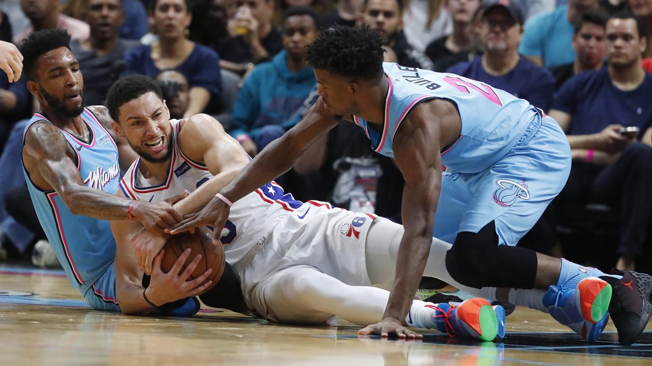 Ben Simmons forced overtime against Miami. (AP Photo/Wilfredo Lee)