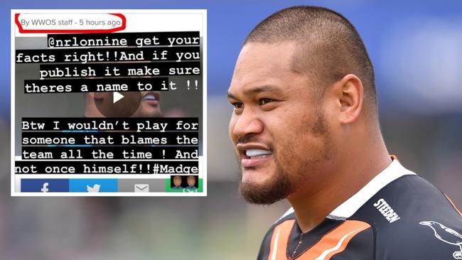 Joey Leilua takes a swipe at Tigers coach Michael Maguire.