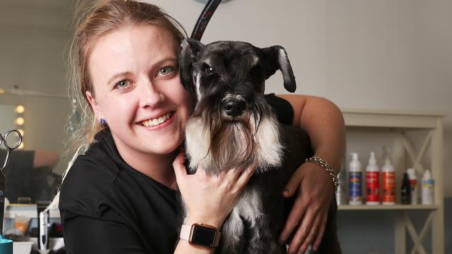 Alex Jones from Just Dogs Grooming in Rokeby with client Rupert.  Alex was voted best dog groomer.  Picture Nikki Davis-Jones