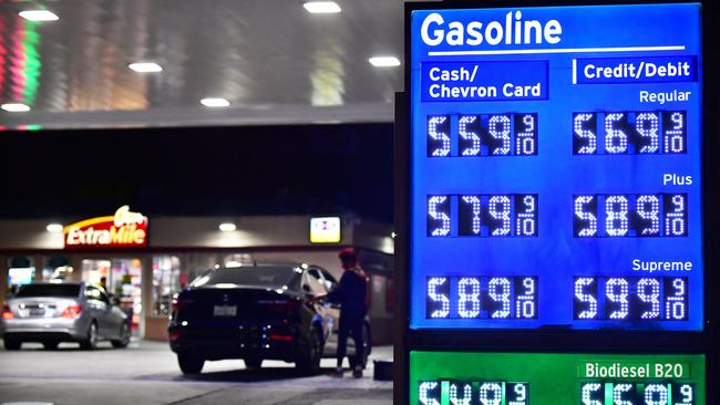 Average national gasoline prices have risen above $US4 a gallon, according to AAA. Picture: AFP