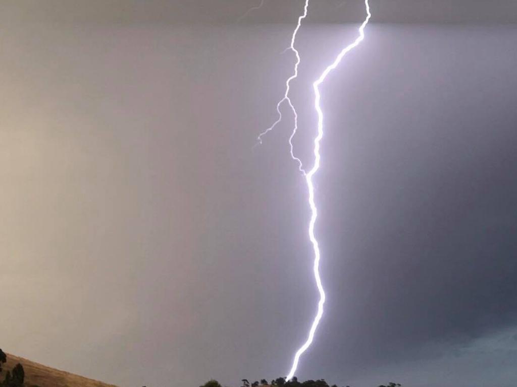 Reader's pic of the lightning storm over southern Tasmania late on Tuesday, January 15, taken on Hobart's Eastern Shore. Picture: SAM McCAMBRIDGE