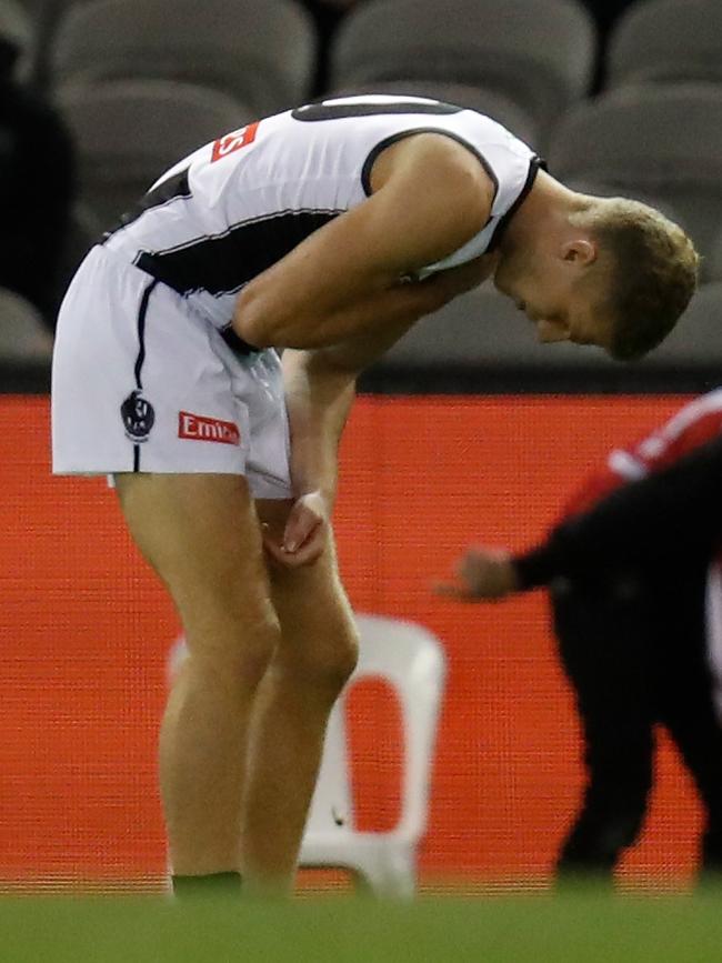 Kelly was left in pain. Picture: AFL Photos/Getty Images