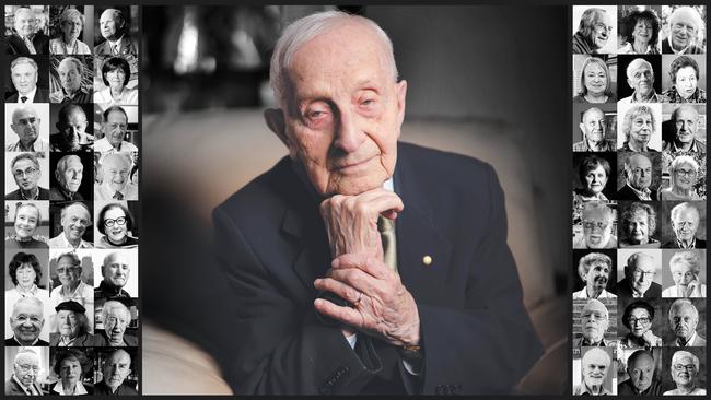 Abram Goldberg and some of the Holocaust survivors who signed the statement.