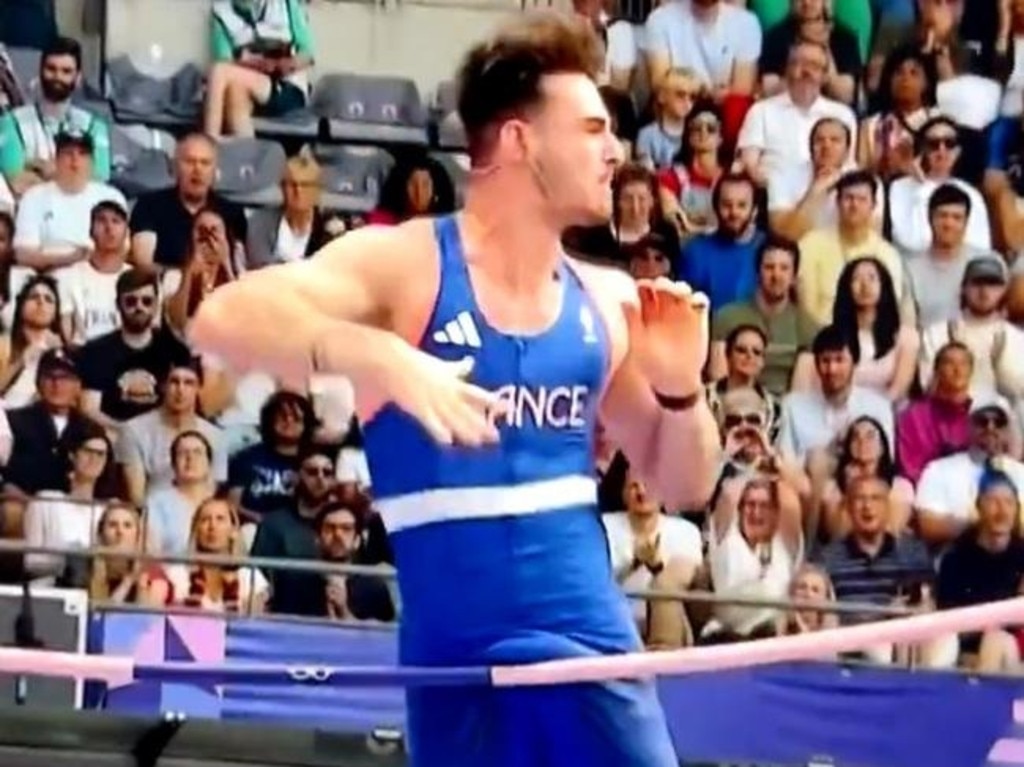 Undone by his own penis... French pole vaulter Anthony Ammirati wasn't happy to miss finals.