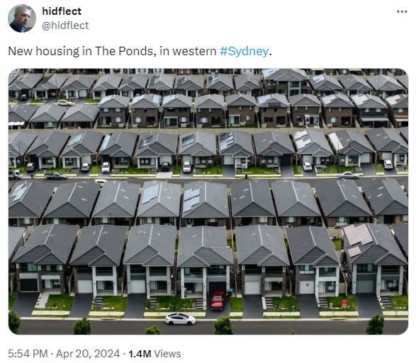 This post on X showing a new subdivision in The Ponds in Western Sydney went viral.