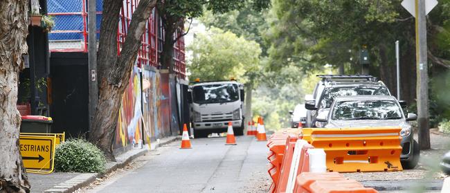 Bulwara Road Ultimo and the barricades leading to the development. Picture: John Appleyard