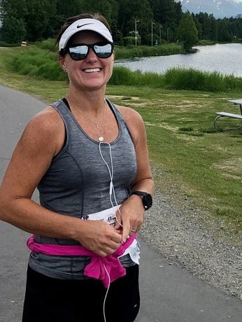 Kye Jackson, 51, on the day she ran a marathon in Alaska. Picture Kye Jackson