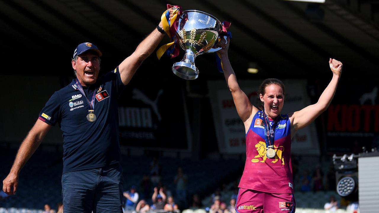 Brisbane is the reigning AFL and AFLW premier – but its players might miss out on the McClelland Trophy cash prize for the second year in a row. Picture: Morgan Hancock / AFL Photos