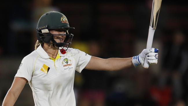 Australia's Ellyse Perry celebrates her double century on Saturday night.