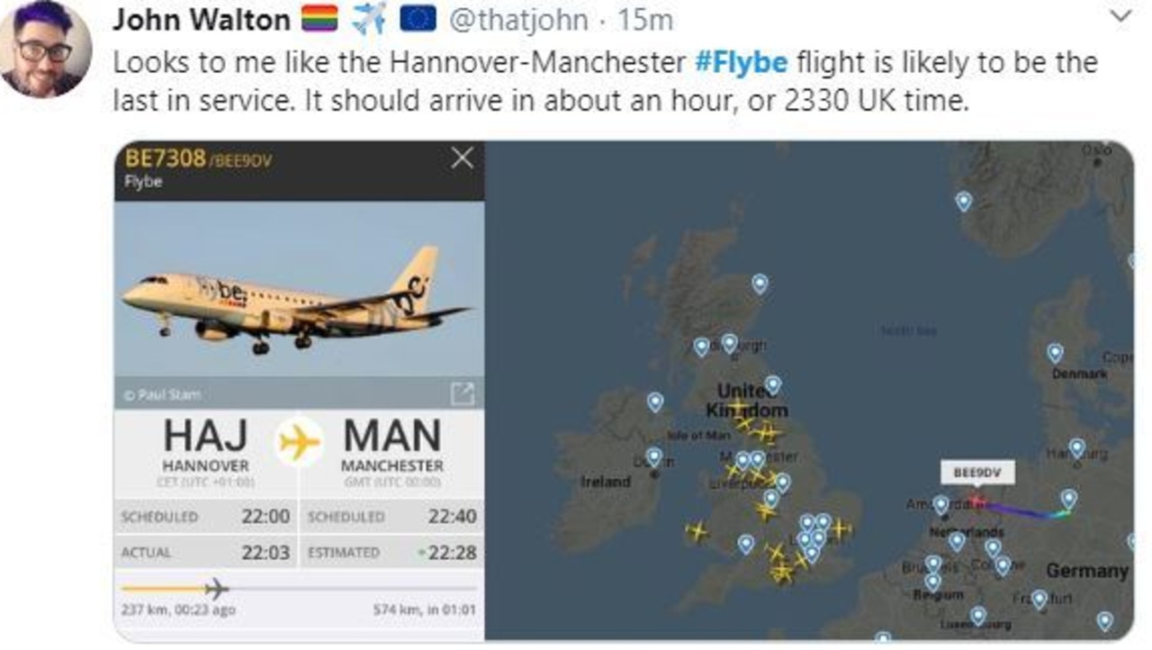 One social media user highlighted that the last Flybe plane could land at around 11.30pm this evening