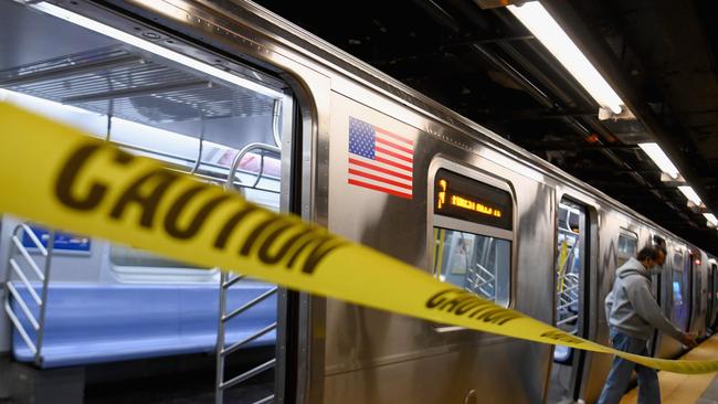 A taped-off subway train in New York City. Picture: Angela Weiss / AFP