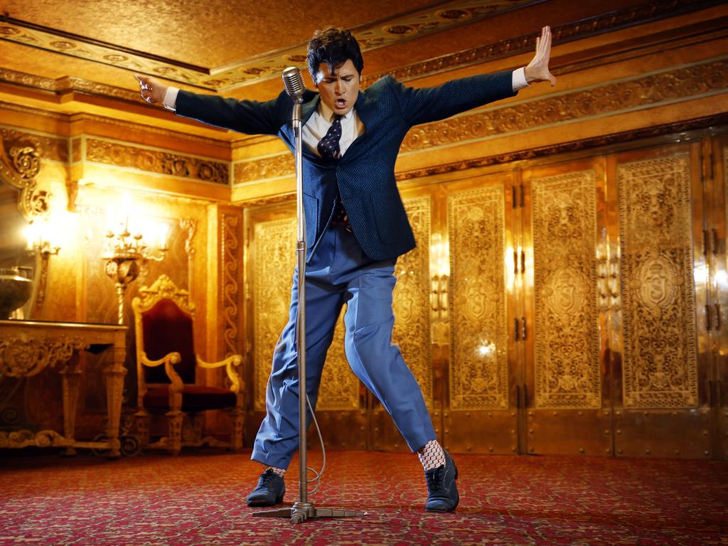 Rob Mallett, who plays the lead in “Elvis: A Musical Revolution,” poses at Sydney’s State Theatre before the musical’s opening on 9th February. Picture: Richard Dobson