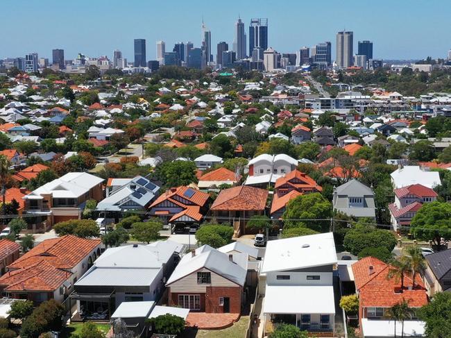 Aerial urban suburban cityscape landscape view of Perth Western Australia