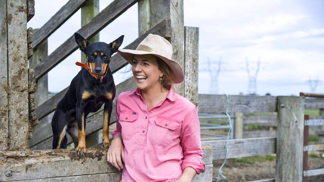 Claire Templeton, 25, Nar Nar Goon, runs her own business Square Mile Meats. Pictured at her family's farm at Nar Nar Goon South with dog Pepi. Photo: DANNIKA BONSER