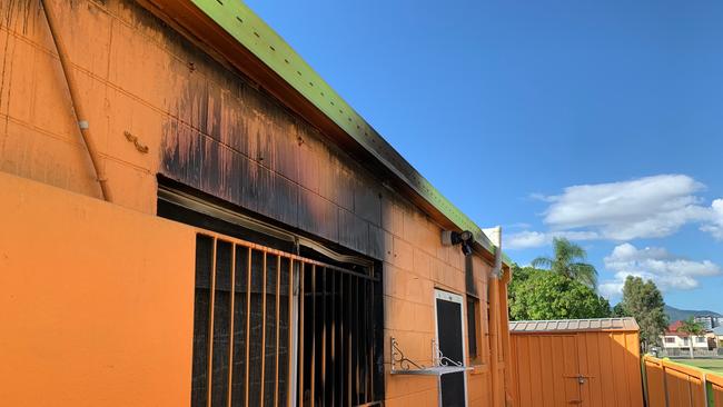 Smoke damage at the rear of the building.