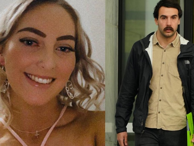 Composite image of Hannah McGuire, found dead in Scarsdale on April 2024 and   Lachlan Morganti leaving the Ballarat Magistrates' Court on bail after being accused of stealing over $60,000 from a GoFundMe fundraiser for the family of Hannah McGuire