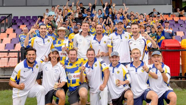 Marist Brothers first grade cricket team after winning the 2023/24 grand final in the LJ Hooker League. Picture: DC Photography