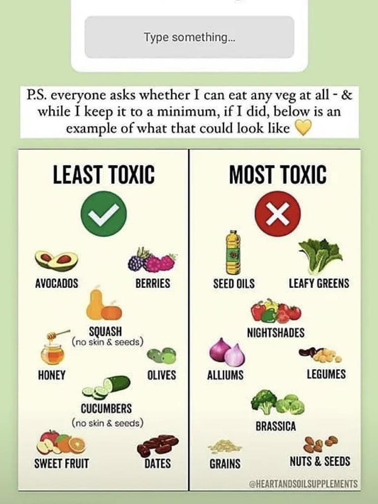 Elly Miles promoted the Carnivore Diet in which she labelled some vegetables “toxic.” Source: Instagram