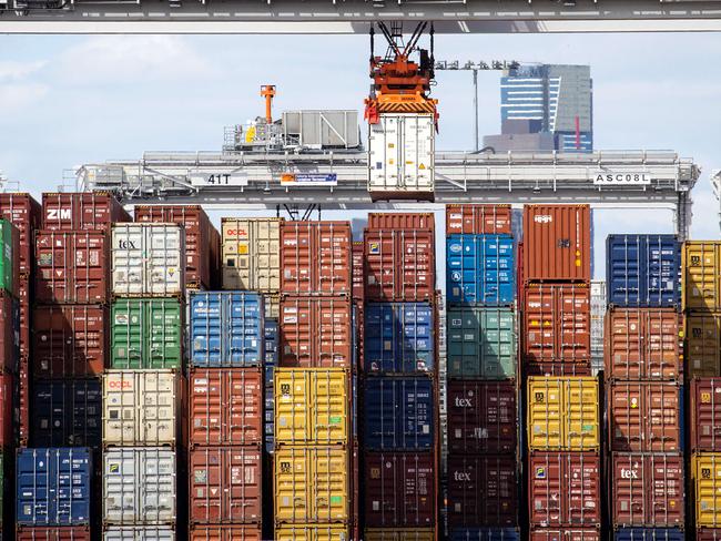 MELBOURNE, DECEMBER 9, 2022: Tour of AustraliaÃs largest container and general cargo port, the Port of Melbourne. Containers are seen at Webb Dock. Picture: Mark Stewart