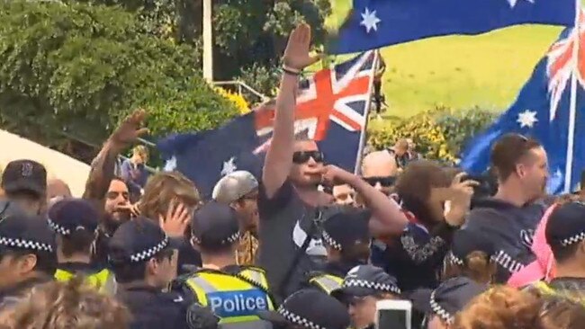 Senator Anning denied any of the right-wing extremists were involved in Nazi salutes. Picture: ABC News