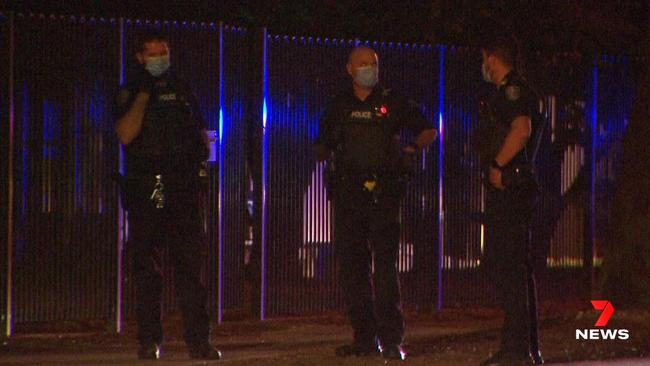 Police at the Kilburn address overnight. Picture: 7 News