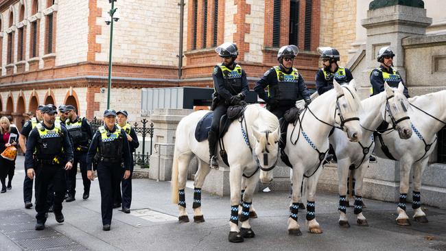 Heavyh police presence at the Extinction Rebellion protest at Parliament. Picture: NCA NewsWire / Morgan Sette