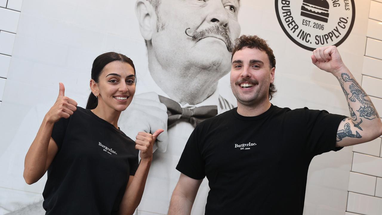 Burger Inc won best burger in Geelong 2024 and owner Hilal Acar and cook Matt Elsen are celebrating. Picture: Alison Wynd