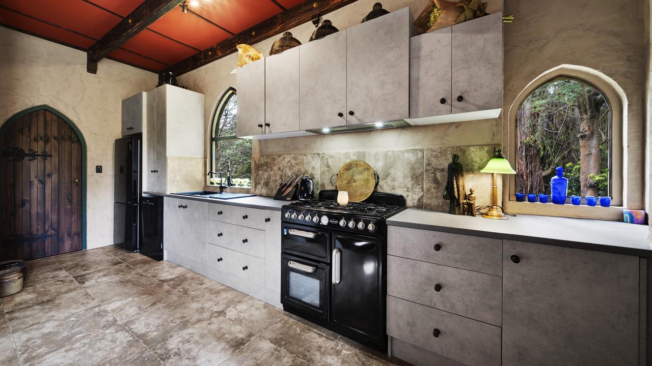 There’s two kitchens that look medieval but that are equipped with modern appliances.