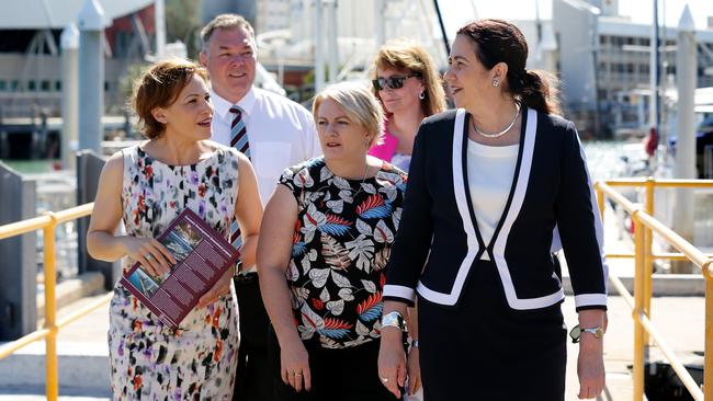 Premier Annastacia Palaszczuk and Deputy Jackie Trad were great supports for Coralee O'Rourke (centre) after her shock diagnosis. Picture: Mark Calleja