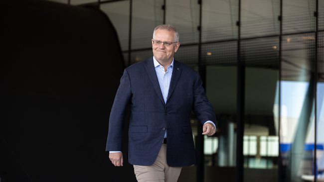 Prime Minister Scott Morrison spoke to media in Melbourne on Saturday before heading to Sydney to continue his Federal election campaign. Picture: Jason Edwards
