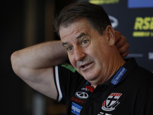 MELBOURNE , AUSTRALIA. May 30, 2024.  St Kilda training at RSEA Park, Moorabbin .    Ross Lyon, Senior Coach of the Saints at his weekly  press conference    . Pic: Michael Klein