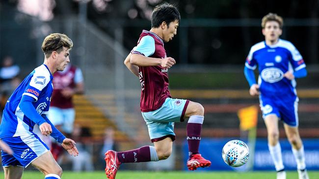 APIA’s Tasuku Sekiya caused problems for the Sydney Olympic defence. Picture: Brendan Esposito