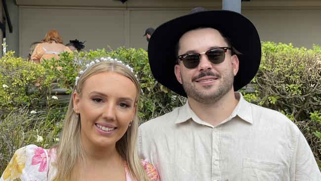 Emma Simkin and Jordan Thefs at the Gympie races on Saturday November 25, 2023.